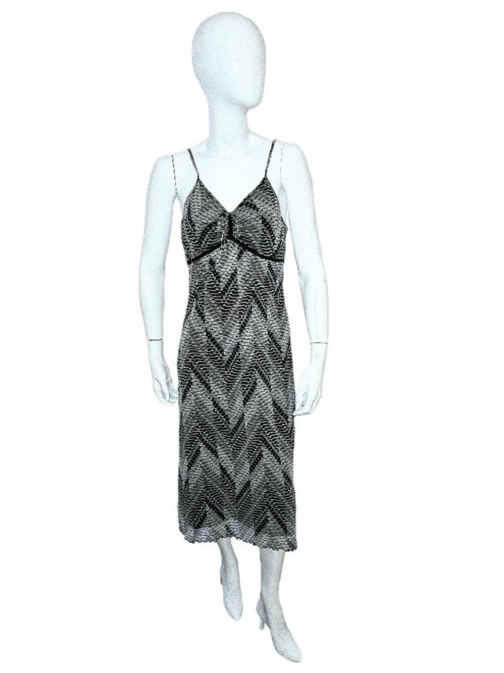 MEXX Black & White Vintage Y2K Geometric Midi Slip Dress Size L-XL